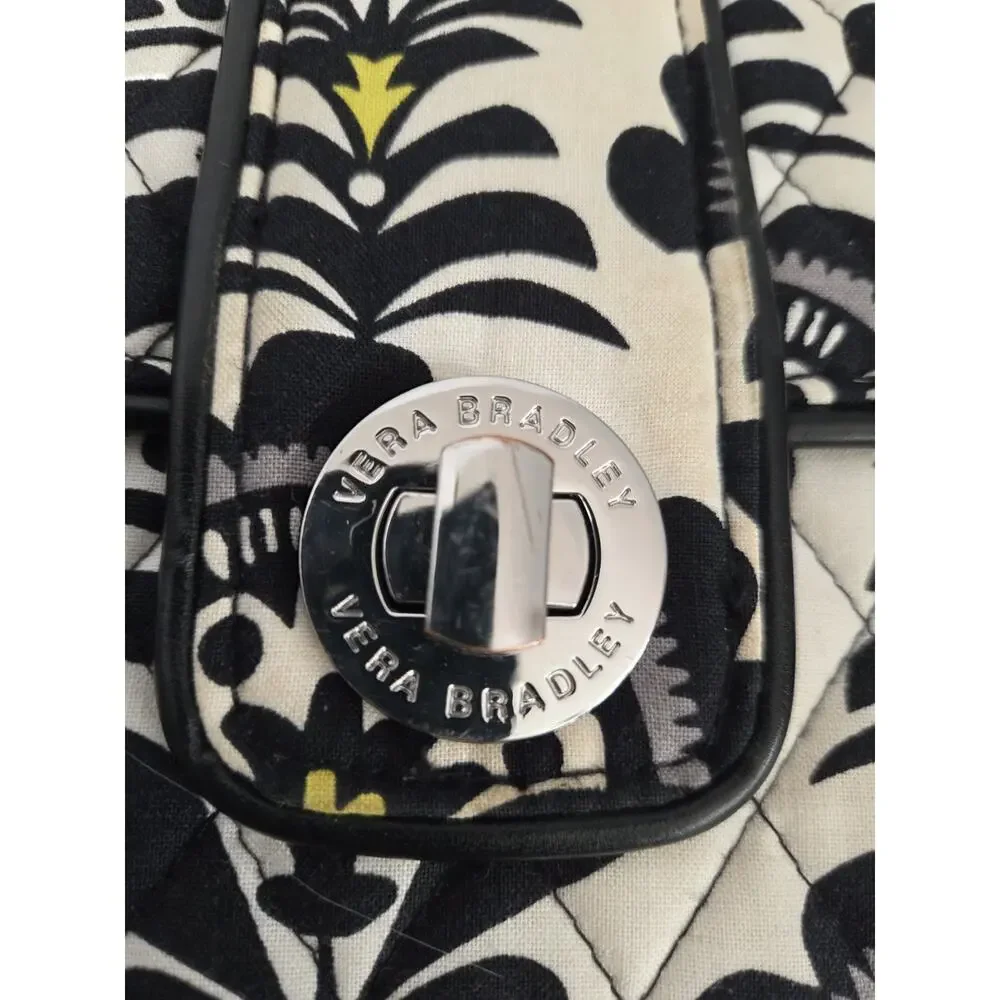 Vera Bradley Petite Crossbody Purse Fanfare Black White Strap Yellow Mini 6x6 In